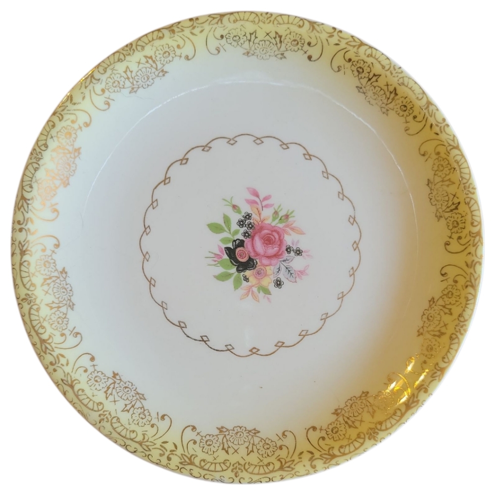 Vtg 1949 PCP48 Paden City Bread & Butter Plate Gold Floral